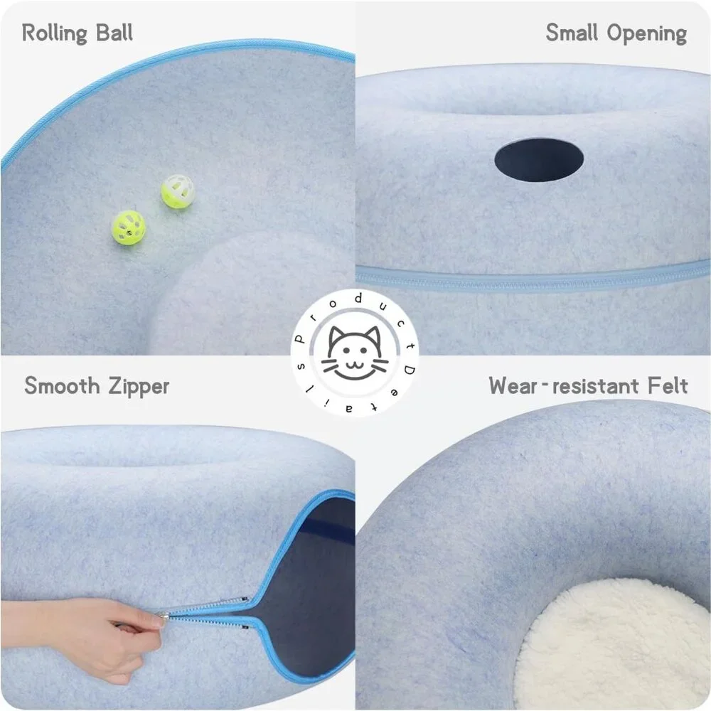 CAT BED 24 X 24 X 11 Inches Large Cat Tunnel Bed, Peekaboo Cat Cave DARK GRAY